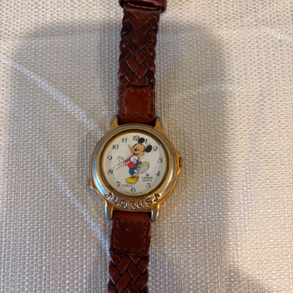 Vintage Lorus Disney Mickey Mouse Quartz Watch Braided Leather Band